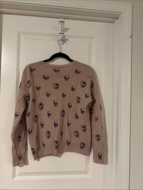 Skull Cashmere Light Pink & Gray Skull-Print Crewneck Sweater